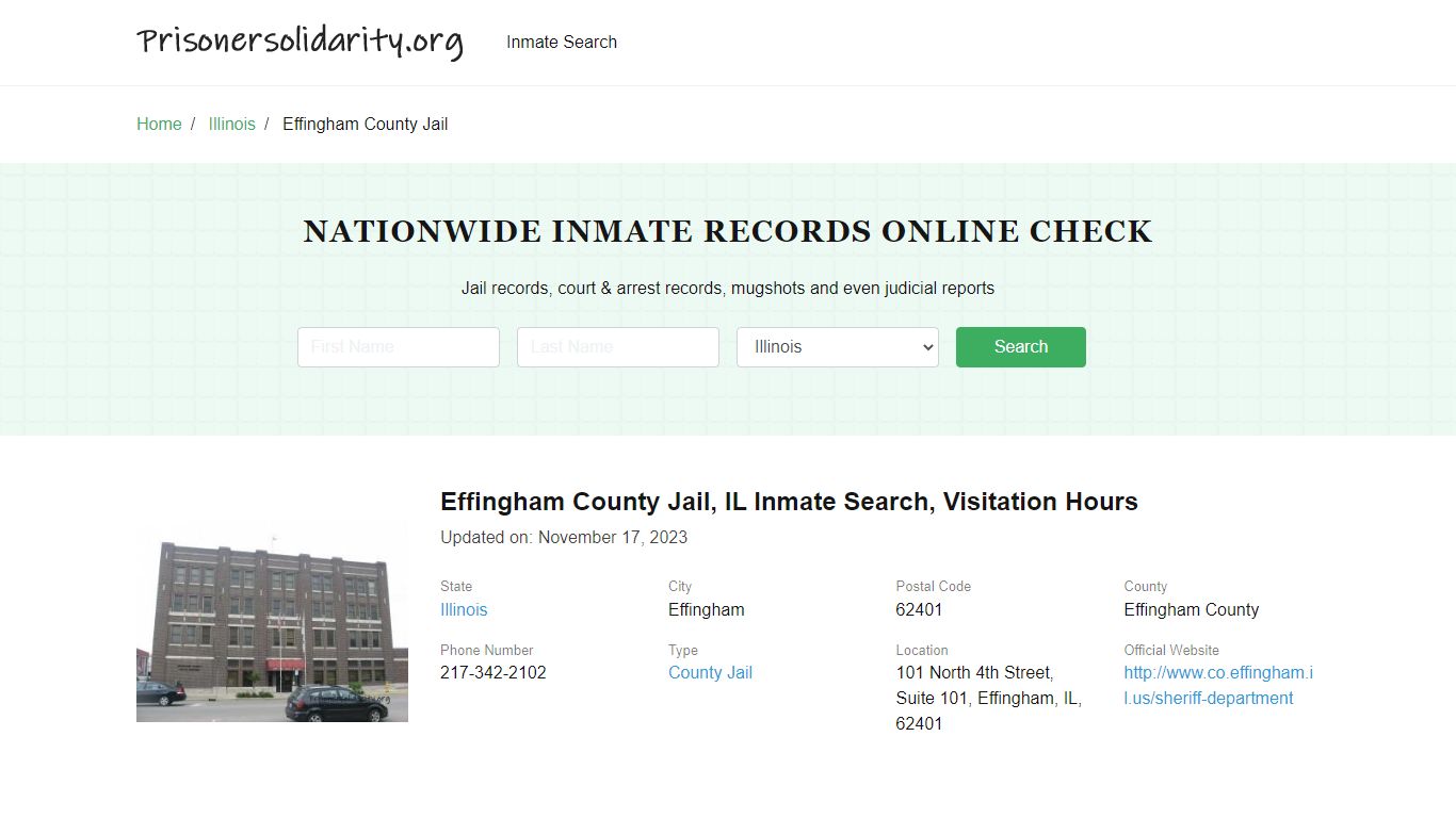Effingham County Jail, IL Inmate Search, Visitation Hours